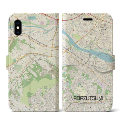 【稲田堤（神奈川県）】地図柄iPhoneケース（手帳タイプ）ナチュラル・iPhone XS / X 用