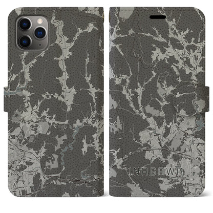 【猪名川（兵庫県）】地図柄iPhoneケース（手帳タイプ）モノトーン・iPhone 11 Pro Max 用