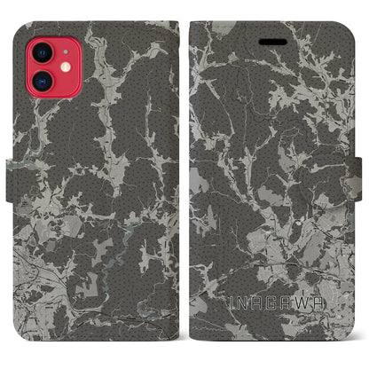 【猪名川（兵庫県）】地図柄iPhoneケース（手帳タイプ）モノトーン・iPhone 11 用