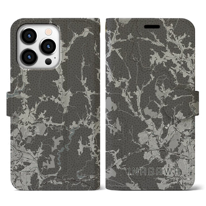 【猪名川（兵庫県）】地図柄iPhoneケース（手帳タイプ）モノトーン・iPhone 13 Pro 用