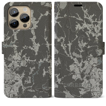 【猪名川（兵庫県）】地図柄iPhoneケース（手帳タイプ）モノトーン・iPhone 14 Pro Max 用