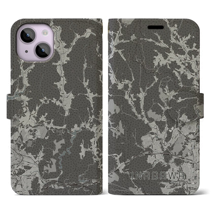 【猪名川（兵庫県）】地図柄iPhoneケース（手帳タイプ）モノトーン・iPhone 14 用