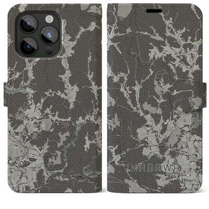 【猪名川（兵庫県）】地図柄iPhoneケース（手帳タイプ）モノトーン・iPhone 15 Pro Max 用