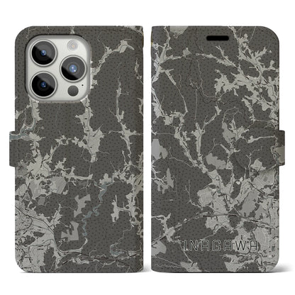 【猪名川（兵庫県）】地図柄iPhoneケース（手帳タイプ）モノトーン・iPhone 15 Pro 用