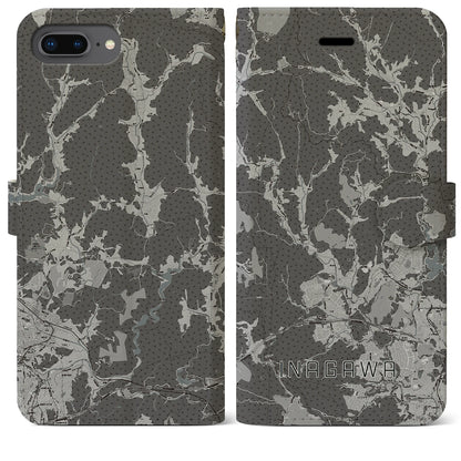 【猪名川（兵庫県）】地図柄iPhoneケース（手帳タイプ）モノトーン・iPhone 8Plus /7Plus / 6sPlus / 6Plus 用