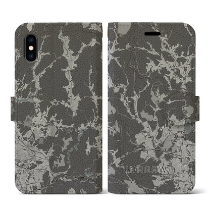 【猪名川（兵庫県）】地図柄iPhoneケース（手帳タイプ）モノトーン・iPhone XS / X 用