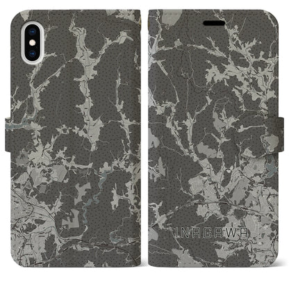 【猪名川（兵庫県）】地図柄iPhoneケース（手帳タイプ）モノトーン・iPhone XS Max 用