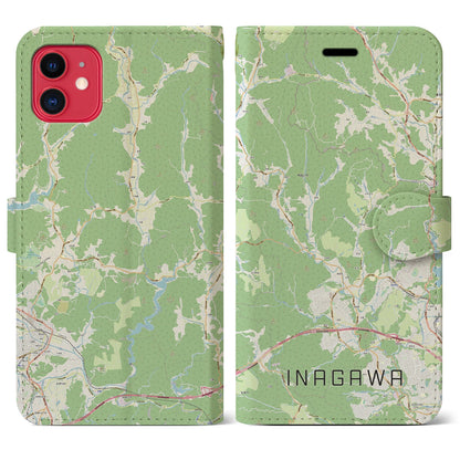 【猪名川（兵庫県）】地図柄iPhoneケース（手帳タイプ）ナチュラル・iPhone 11 用