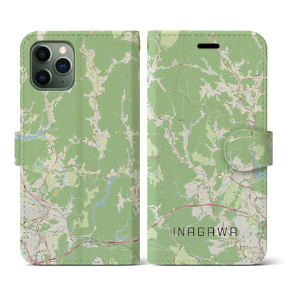 【猪名川（兵庫県）】地図柄iPhoneケース（手帳タイプ）ナチュラル・iPhone 11 Pro 用