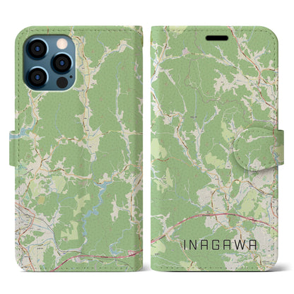 【猪名川（兵庫県）】地図柄iPhoneケース（手帳タイプ）ナチュラル・iPhone 12 / 12 Pro 用