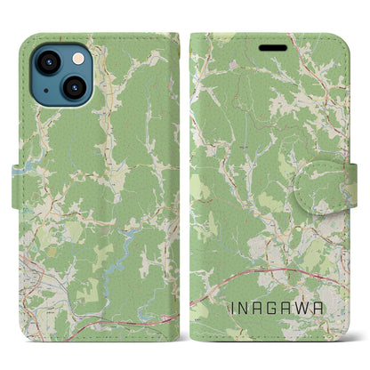 【猪名川（兵庫県）】地図柄iPhoneケース（手帳タイプ）ナチュラル・iPhone 13 用