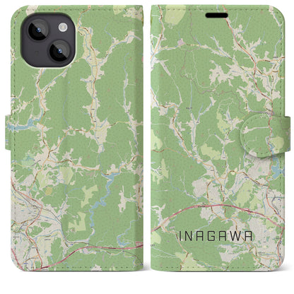 【猪名川（兵庫県）】地図柄iPhoneケース（手帳タイプ）ナチュラル・iPhone 14 Plus 用