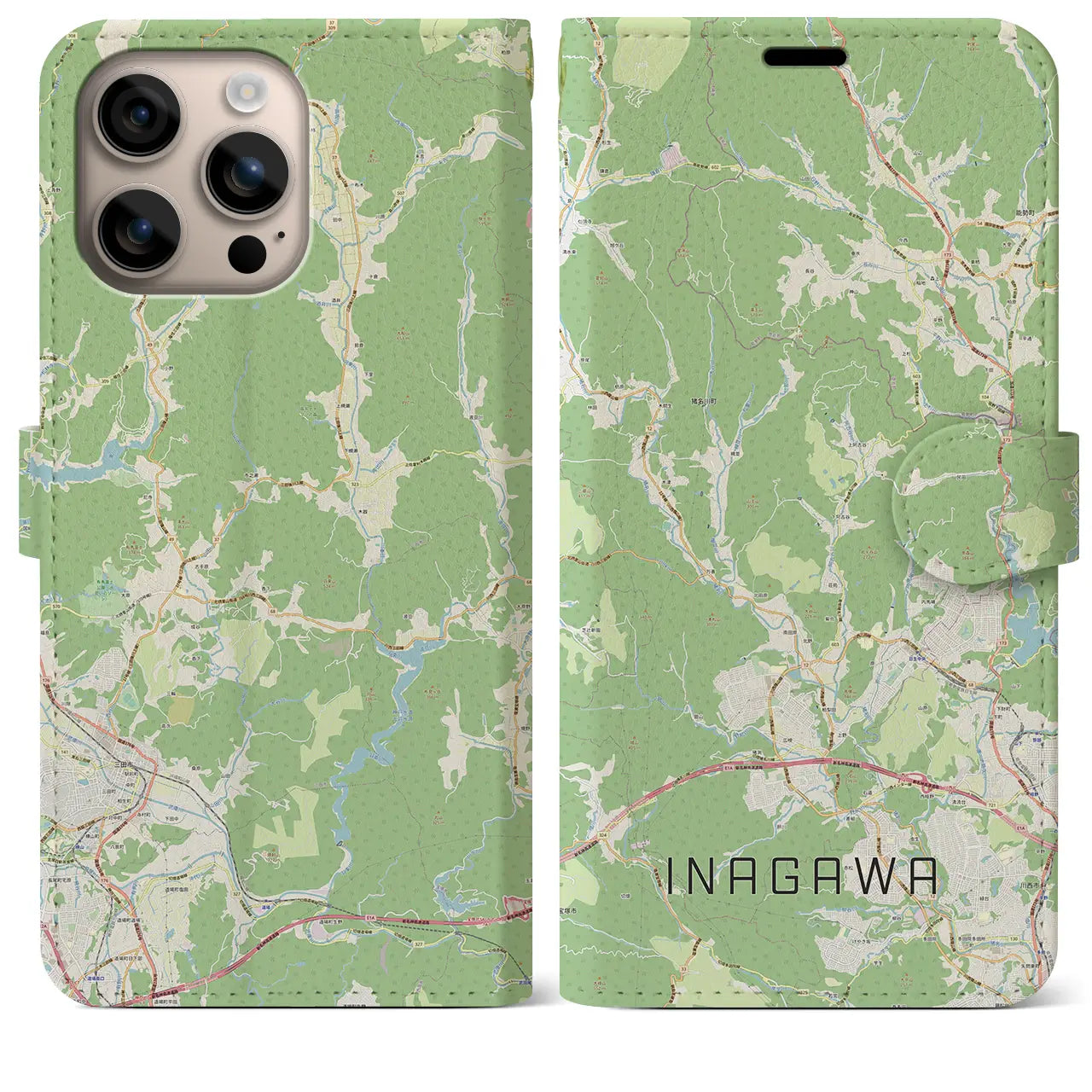 【猪名川（兵庫県）】地図柄iPhoneケース（手帳タイプ）ナチュラル・iPhone 16 Plus 用