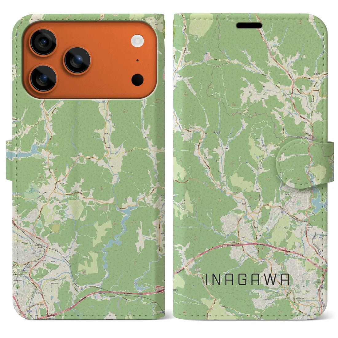 【猪名川（兵庫県）】地図柄iPhoneケース（手帳タイプ）ナチュラル・iPhone 17 Pro Max 用