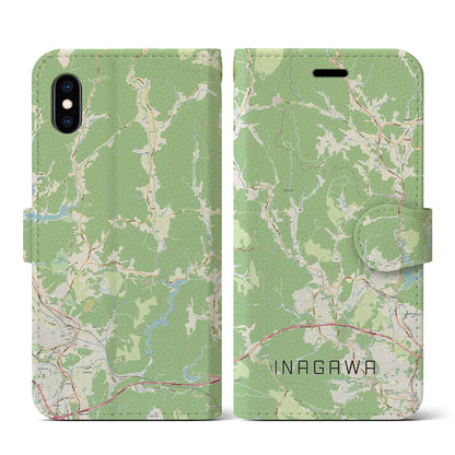 【猪名川（兵庫県）】地図柄iPhoneケース（手帳タイプ）ナチュラル・iPhone XS / X 用