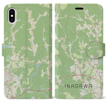【猪名川（兵庫県）】地図柄iPhoneケース（手帳タイプ）ナチュラル・iPhone XS Max 用