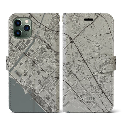 【稲毛（千葉県）】地図柄iPhoneケース（手帳タイプ）モノトーン・iPhone 11 Pro 用