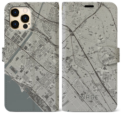 【稲毛（千葉県）】地図柄iPhoneケース（手帳タイプ）モノトーン・iPhone 12 Pro Max 用