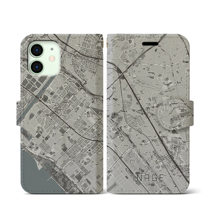 【稲毛（千葉県）】地図柄iPhoneケース（手帳タイプ）モノトーン・iPhone 12 mini 用
