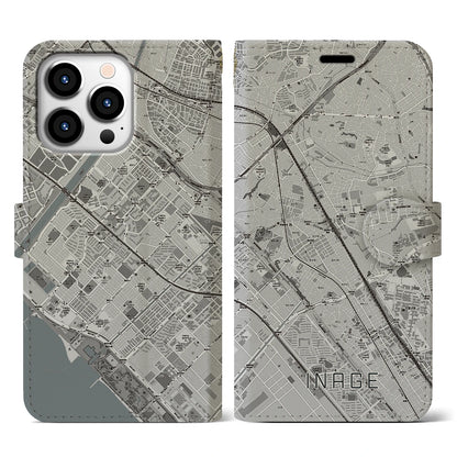 【稲毛（千葉県）】地図柄iPhoneケース（手帳タイプ）モノトーン・iPhone 13 Pro 用