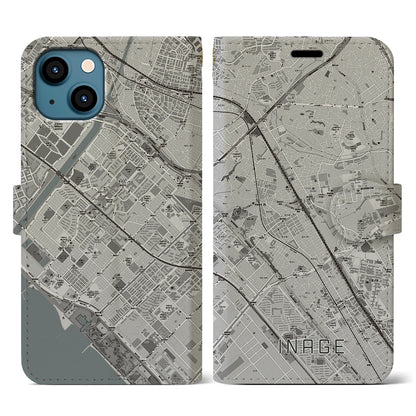【稲毛（千葉県）】地図柄iPhoneケース（手帳タイプ）モノトーン・iPhone 13 用