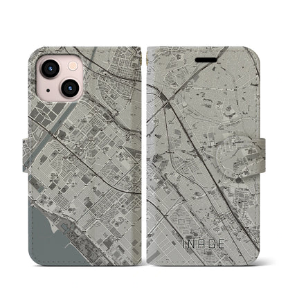 【稲毛（千葉県）】地図柄iPhoneケース（手帳タイプ）モノトーン・iPhone 13 mini 用