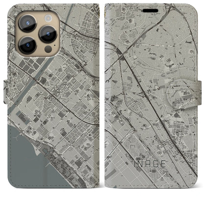 【稲毛（千葉県）】地図柄iPhoneケース（手帳タイプ）モノトーン・iPhone 14 Pro Max 用