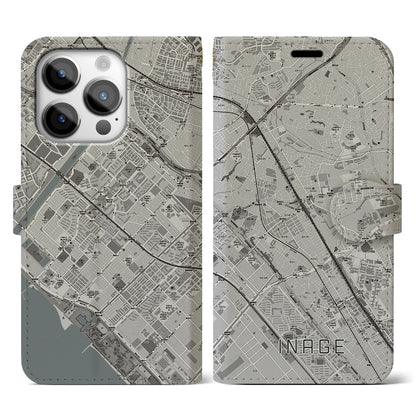 【稲毛（千葉県）】地図柄iPhoneケース（手帳タイプ）モノトーン・iPhone 14 Pro 用