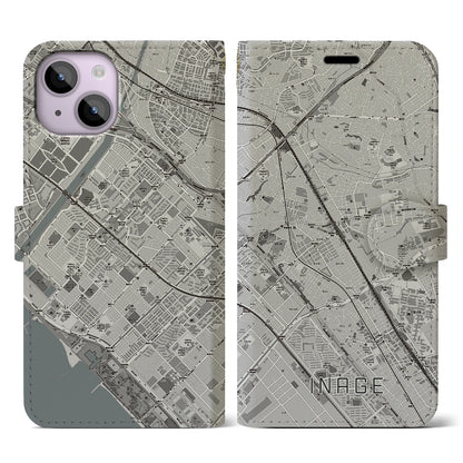 【稲毛（千葉県）】地図柄iPhoneケース（手帳タイプ）モノトーン・iPhone 14 用