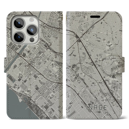 【稲毛（千葉県）】地図柄iPhoneケース（手帳タイプ）モノトーン・iPhone 15 Pro 用