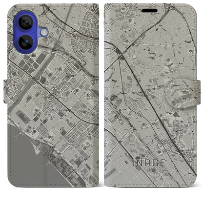 【稲毛（千葉県）】地図柄iPhoneケース（手帳タイプ）モノトーン・iPhone 16 Pro Max 用