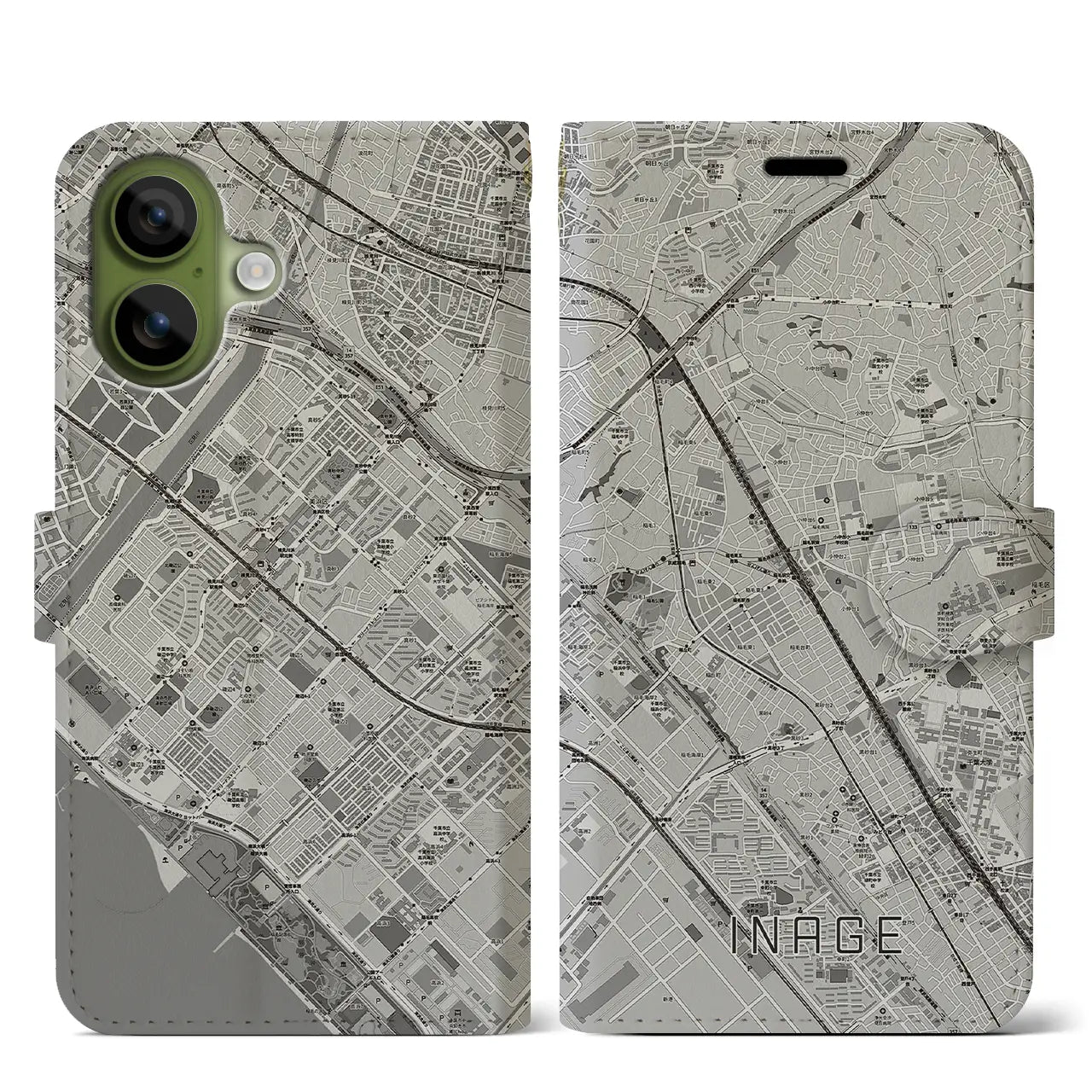 【稲毛（千葉県）】地図柄iPhoneケース（手帳タイプ）