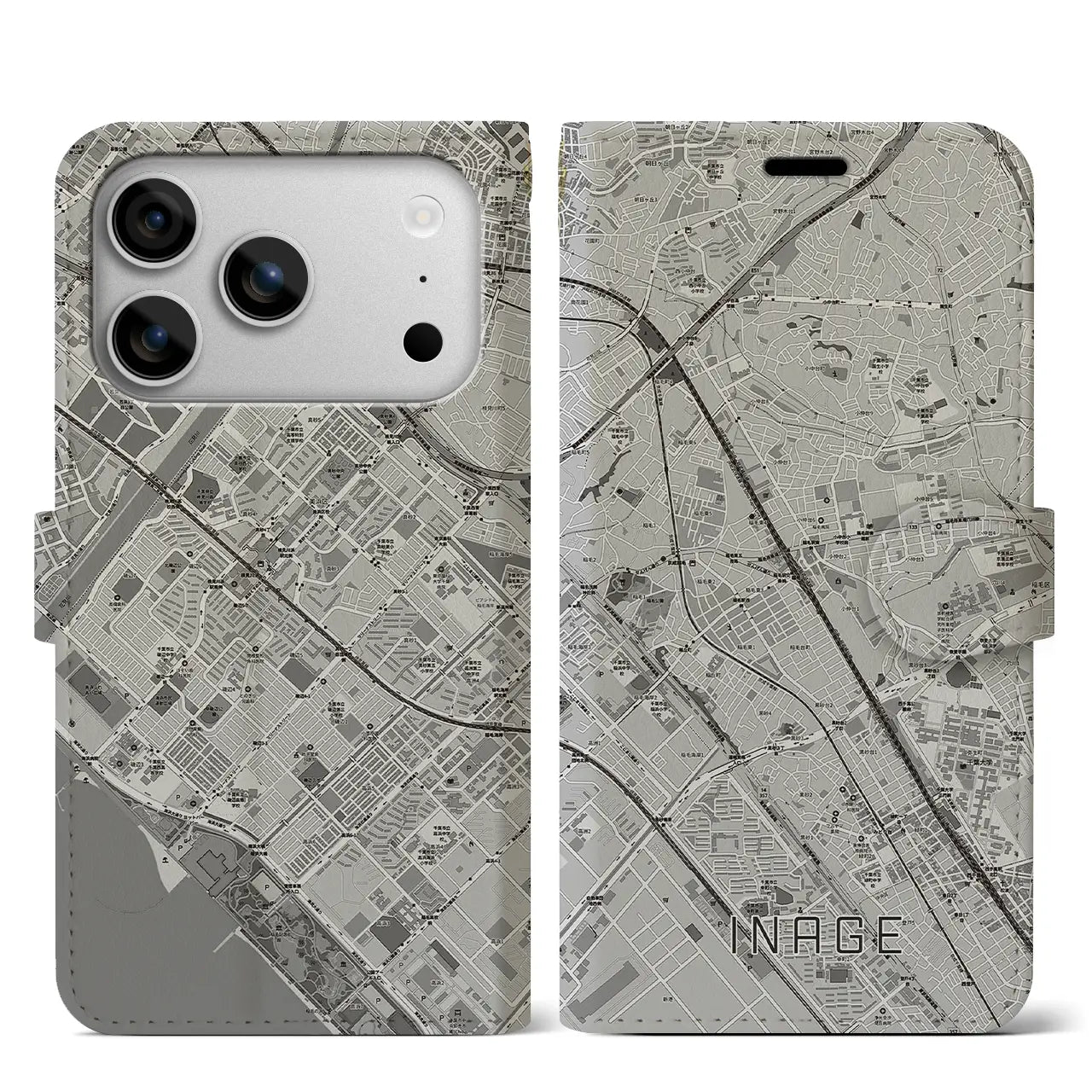 【稲毛（千葉県）】地図柄iPhoneケース（手帳タイプ）