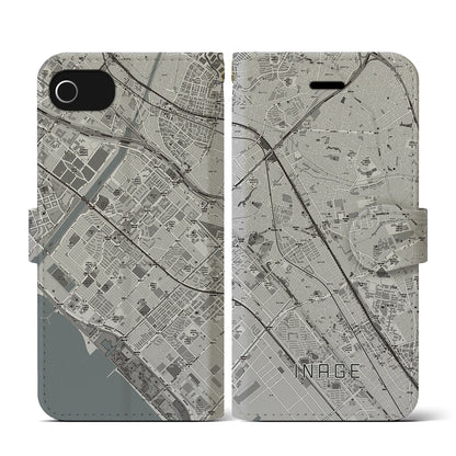 【稲毛（千葉県）】地図柄iPhoneケース（手帳タイプ）モノトーン・iPhone SE（第3 / 第2世代） / 8 / 7 / 6s / 6 用
