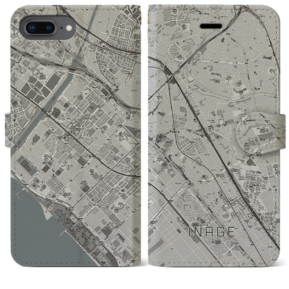【稲毛（千葉県）】地図柄iPhoneケース（手帳タイプ）モノトーン・iPhone 8Plus /7Plus / 6sPlus / 6Plus 用