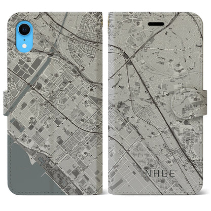 【稲毛（千葉県）】地図柄iPhoneケース（手帳タイプ）モノトーン・iPhone XR 用