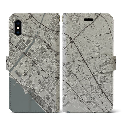 【稲毛（千葉県）】地図柄iPhoneケース（手帳タイプ）モノトーン・iPhone XS / X 用