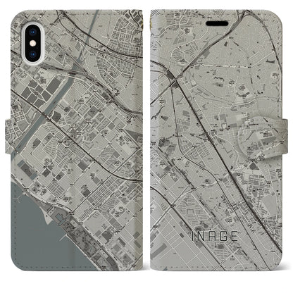 【稲毛（千葉県）】地図柄iPhoneケース（手帳タイプ）モノトーン・iPhone XS Max 用