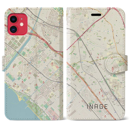 【稲毛（千葉県）】地図柄iPhoneケース（手帳タイプ）ナチュラル・iPhone 11 用