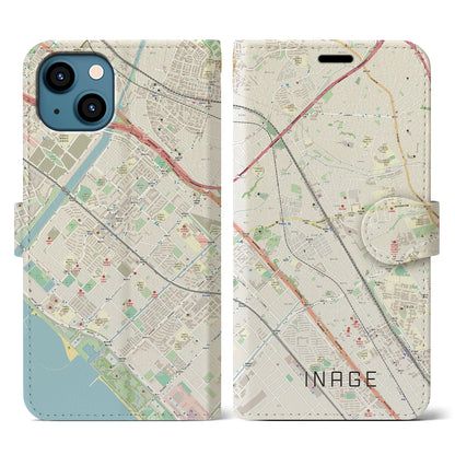 【稲毛（千葉県）】地図柄iPhoneケース（手帳タイプ）ナチュラル・iPhone 13 用