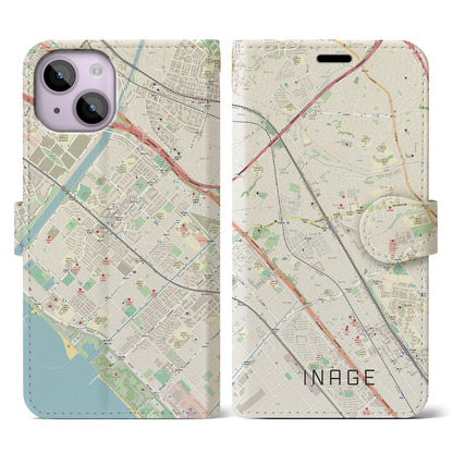 【稲毛（千葉県）】地図柄iPhoneケース（手帳タイプ）ナチュラル・iPhone 14 用