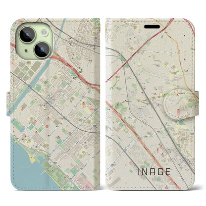 【稲毛（千葉県）】地図柄iPhoneケース（手帳タイプ）ナチュラル・iPhone 15 用