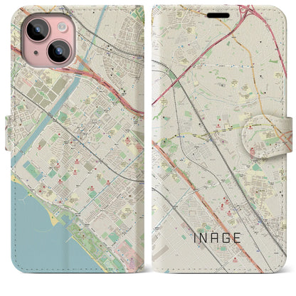 【稲毛（千葉県）】地図柄iPhoneケース（手帳タイプ）ナチュラル・iPhone 15 Plus 用