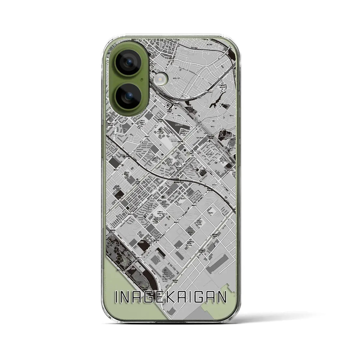 【稲毛海岸（千葉県）】地図柄iPhoneケース（クリアタイプ）モノトーン・iPhone 17 Pro Max 用