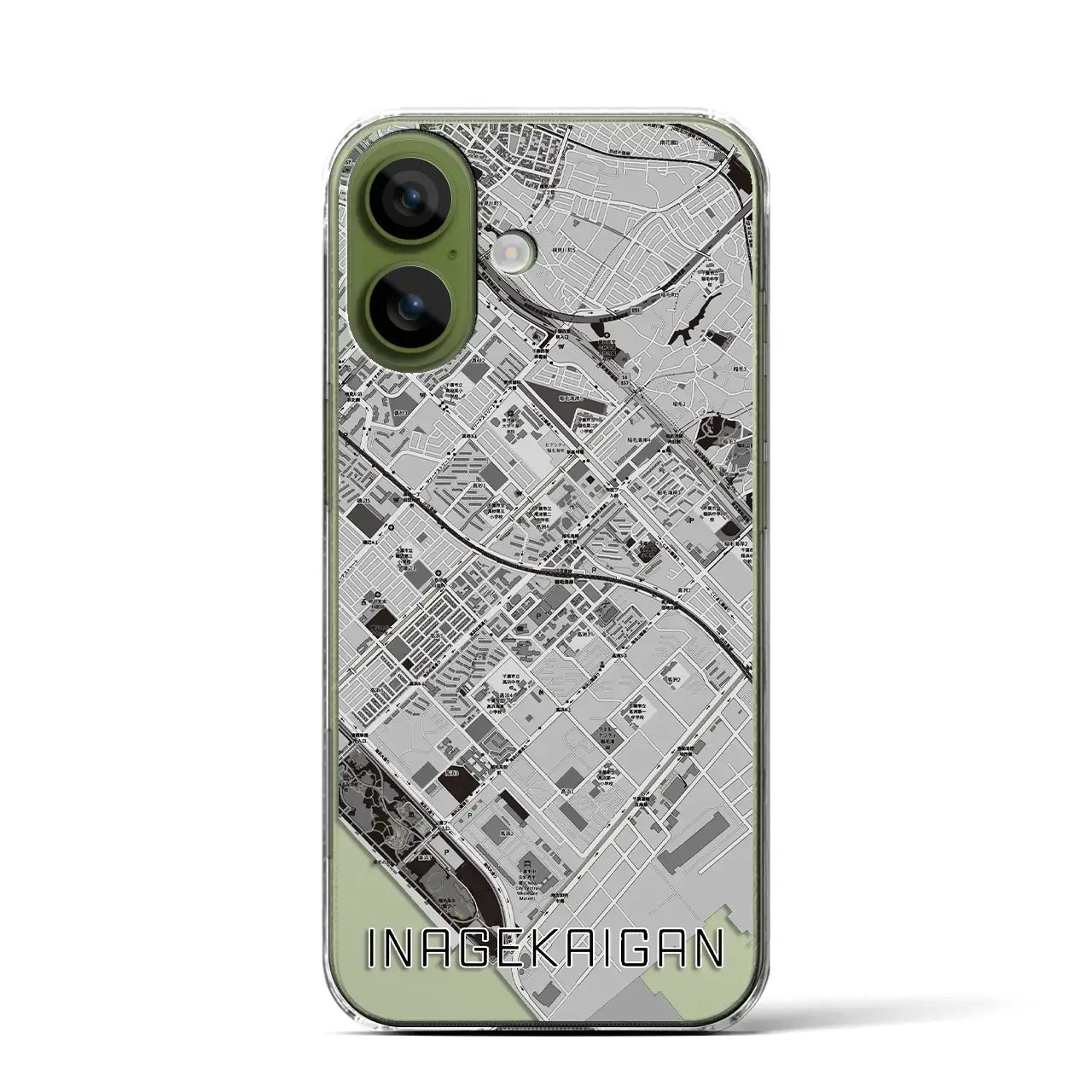 【稲毛海岸（千葉県）】地図柄iPhoneケース（クリアタイプ）モノトーン・iPhone 17 Pro Max 用