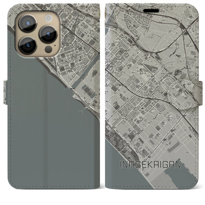 【稲毛海岸（千葉県）】地図柄iPhoneケース（手帳タイプ）モノトーン・iPhone 14 Pro Max 用