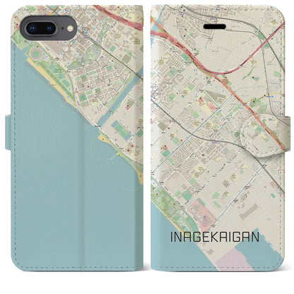 【稲毛海岸（千葉県）】地図柄iPhoneケース（手帳タイプ）ナチュラル・iPhone 8Plus /7Plus / 6sPlus / 6Plus 用