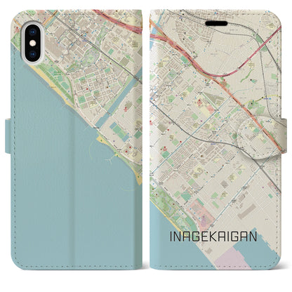 【稲毛海岸（千葉県）】地図柄iPhoneケース（手帳タイプ）ナチュラル・iPhone XS Max 用