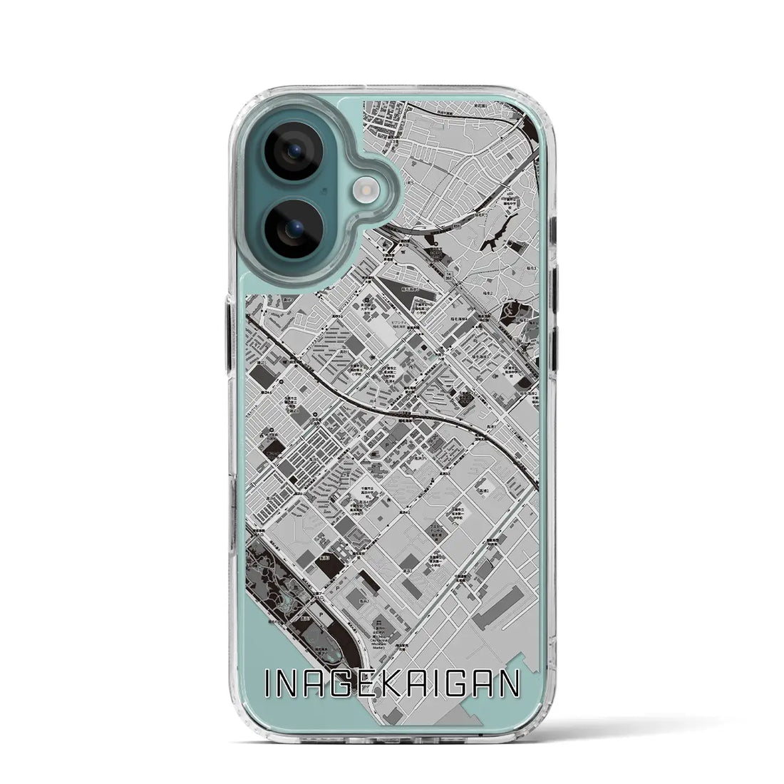 【稲毛海岸（千葉県）】地図柄iPhoneケース（MagSafeタイプ）モノトーン・iPhone 16 Pro 用