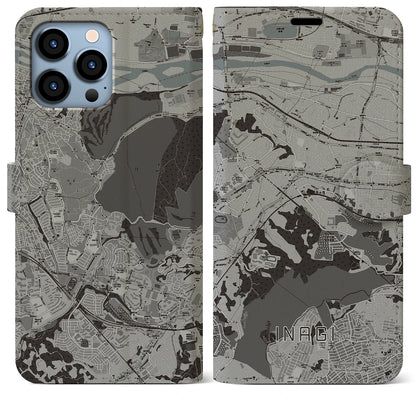 【稲城（東京都）】地図柄iPhoneケース（手帳タイプ）モノトーン・iPhone 13 Pro Max 用